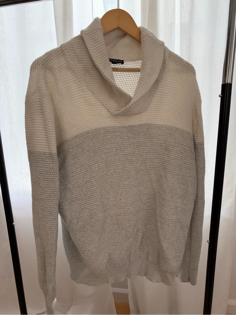 Express Two-Tone Cream and Light Gray Cowl Neck Sweater